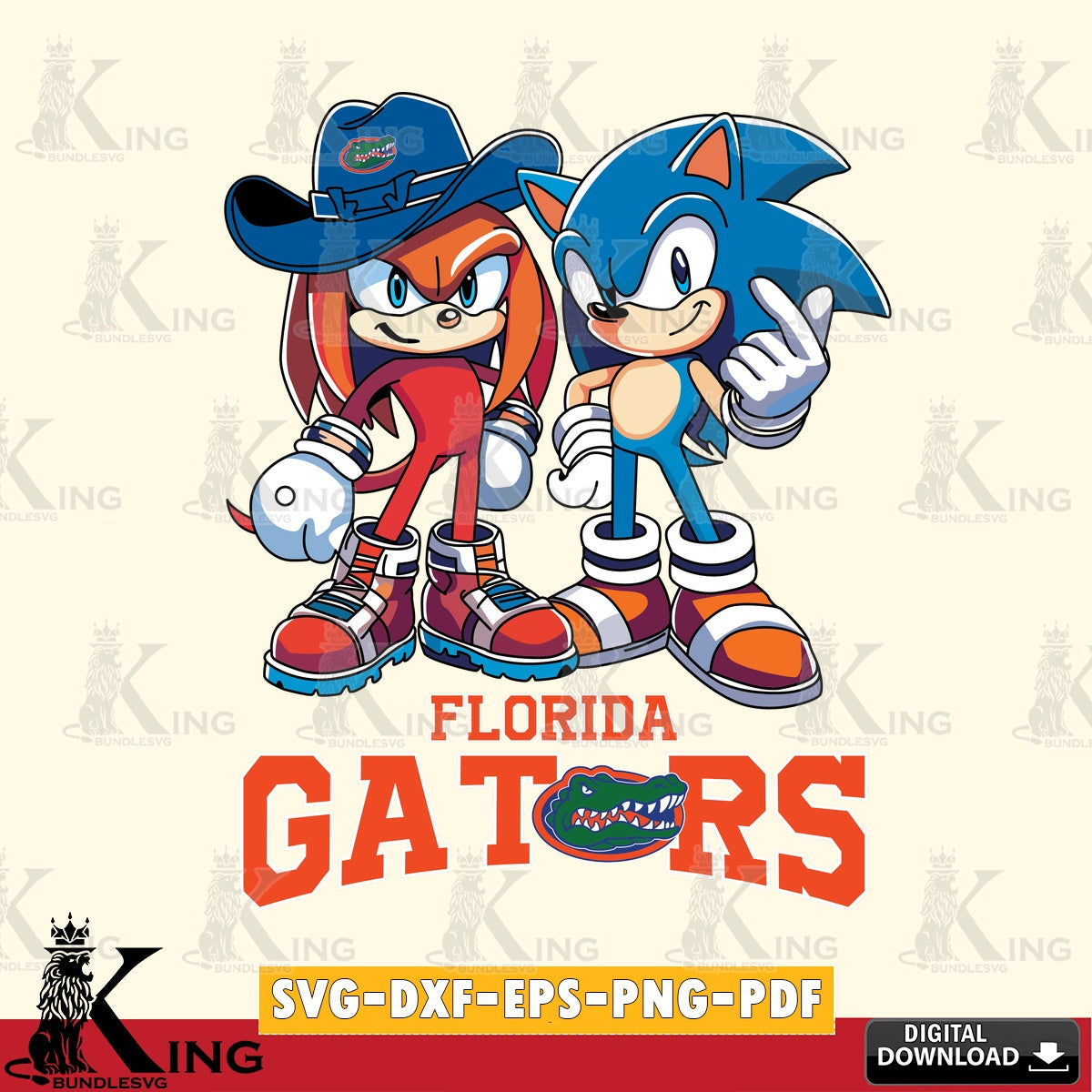 Modern graphic depicting Florida Gators Sonic & Knuckles Football Mascot SVG PNG files perfect for Cricut and Silhouette cutting