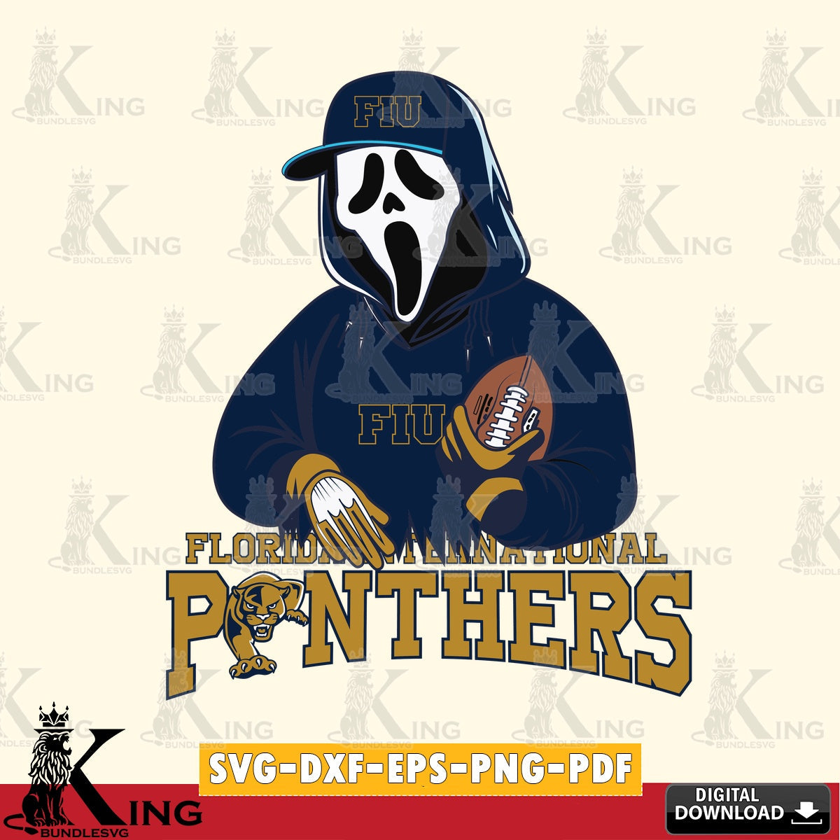 Hand-drawn style art of a Florida International Panthers Ghostface Scream football player, cut file ideal for vinyl projects and