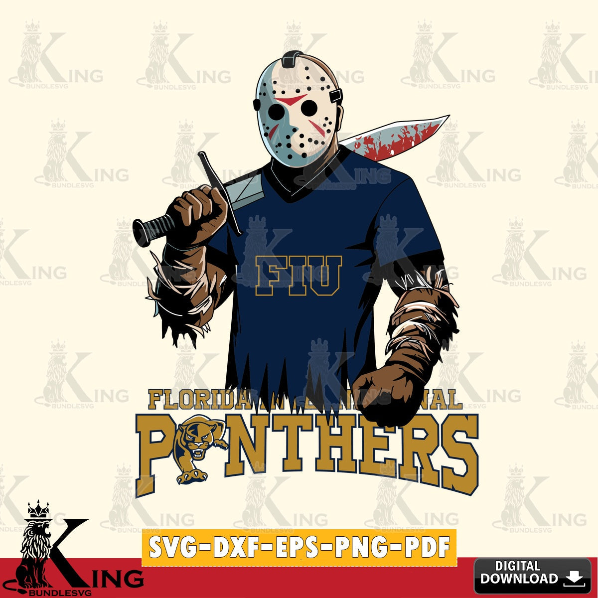 High-quality graphic of Florida International Panthers Jason Voorhees Football, a digital download for Cricut Maker and paper