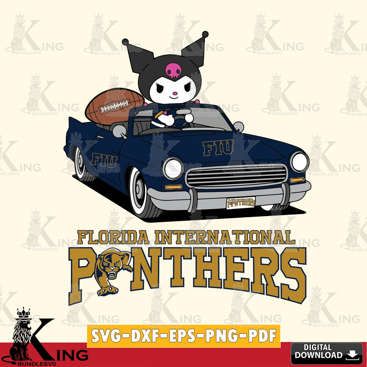 Florida International Panthers Kuromi Car Football Game SVG file, Cricut, Cut file , Digital Download , Instant Download, Sanrio svg, Clipart