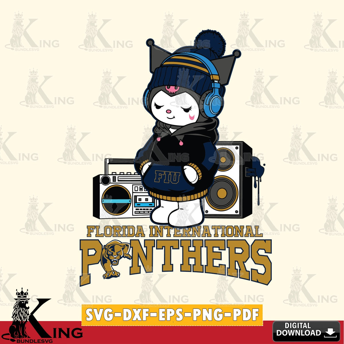 Florida International Panthers Kuromi Football Music SVG file, Cricut, Cut file , Digital Download , Instant Download, Sanrio svg, Clipart