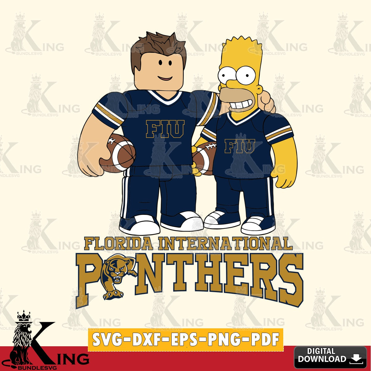 Florida International Panthers Roblox & Homer Simpson Football SVG file , NCAA Cricut, File cut , Digital Download , PDF File
