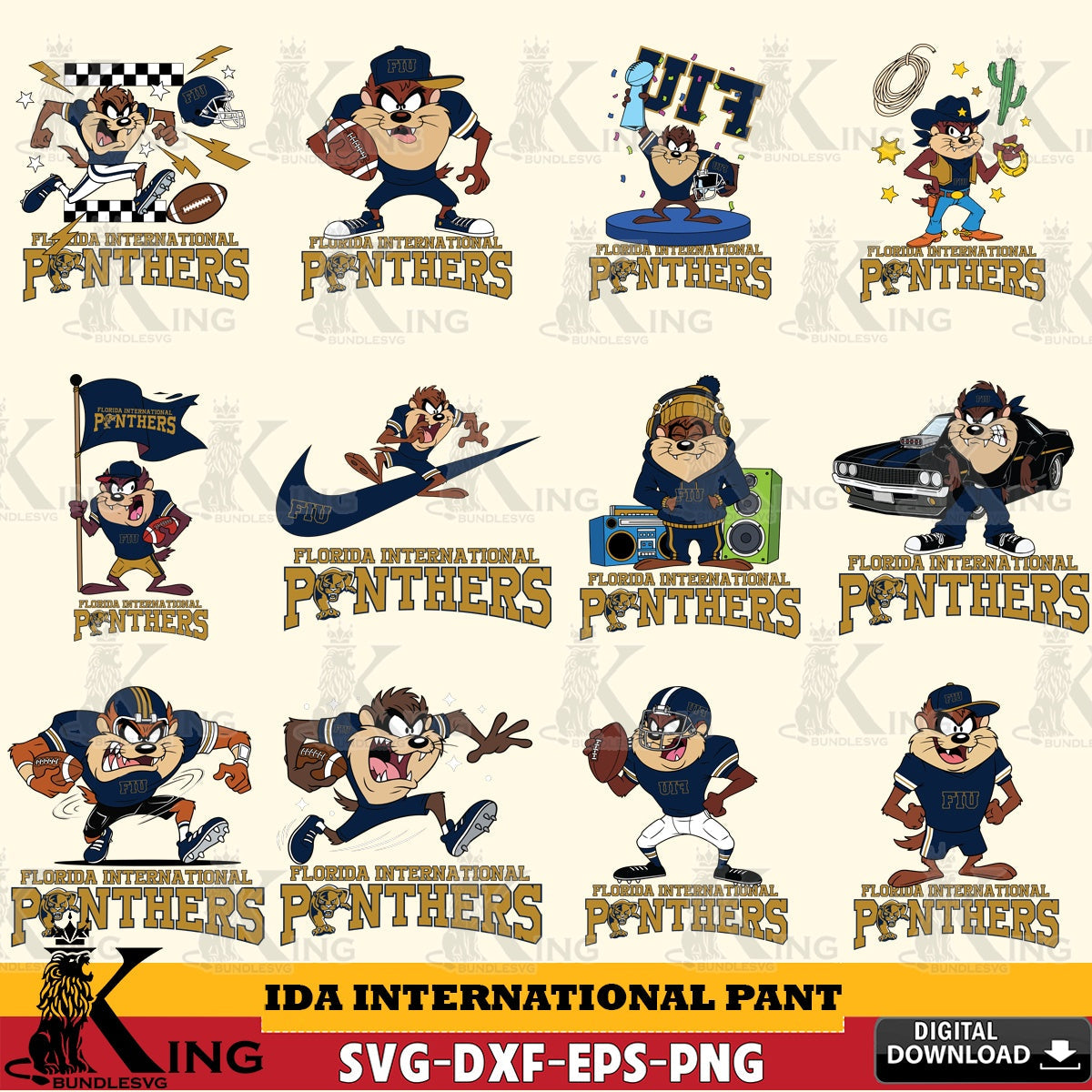 Florida International Panthers Taz Football NCAA Bundle SVG file, Cut file , Digital Download , Instant Download, Taz svg, NCAA svg