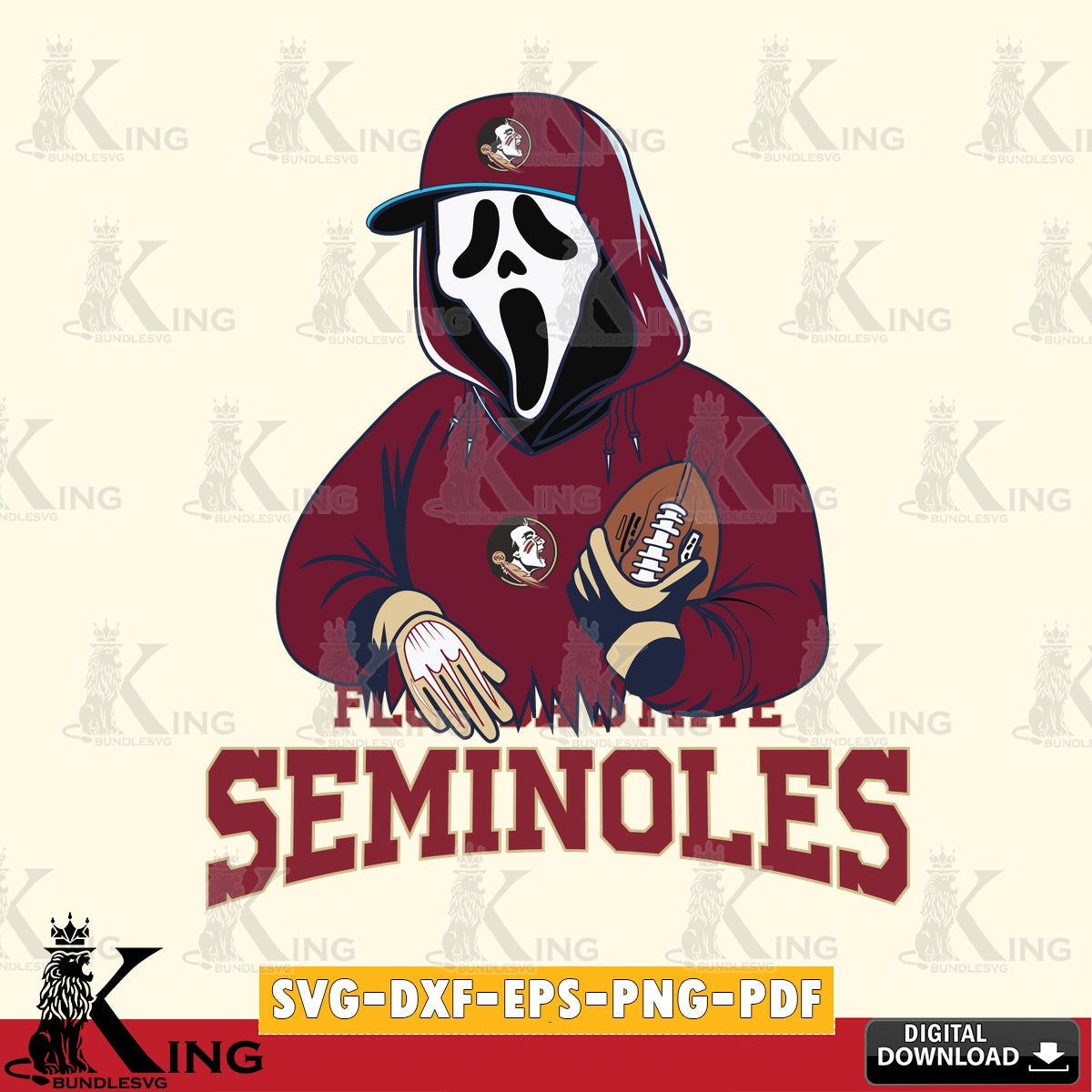 Stylish representation of Florida State Seminoles Ghostface Scream football player SVG cut file for personalized gifts and laser