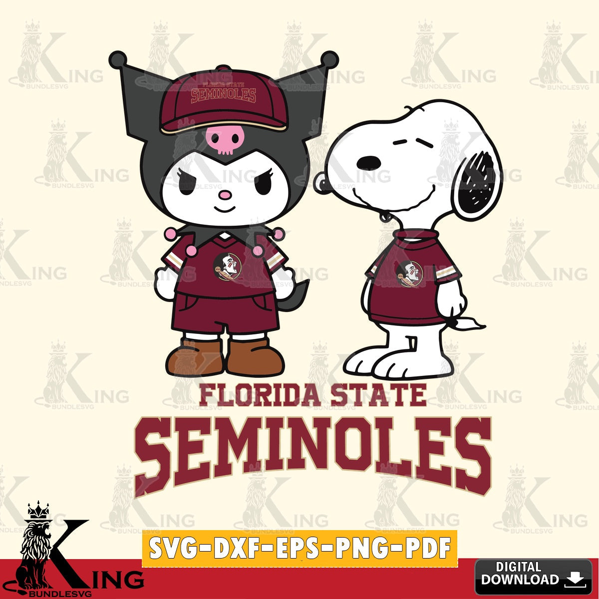 Florida State Seminoles Kuromi Snoopy Football SVG file, Cricut, Cut file , Digital Download , Instant Download, Sanrio svg, Clipart
