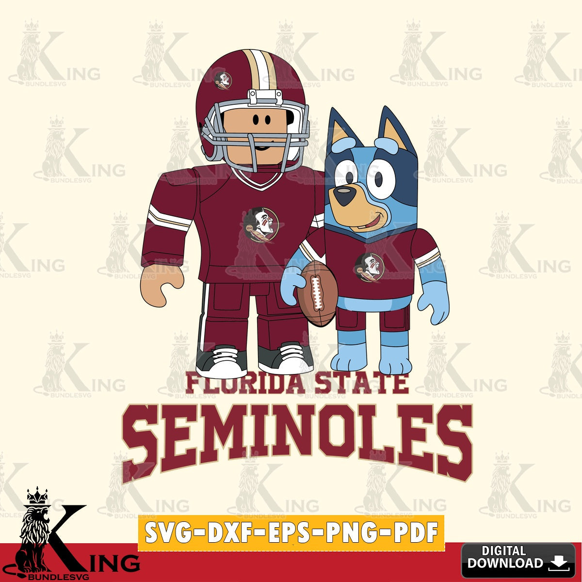 Florida State Seminoles Roblox & Bluey Football SVG file , NCAA Cricut, File cut , Digital Download , PDF File