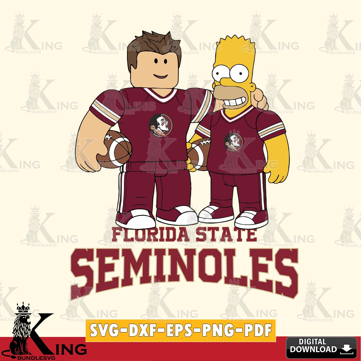 Florida State Seminoles Roblox & Homer Simpson Football SVG file , NCAA Cricut, File cut , Digital Download , PDF File