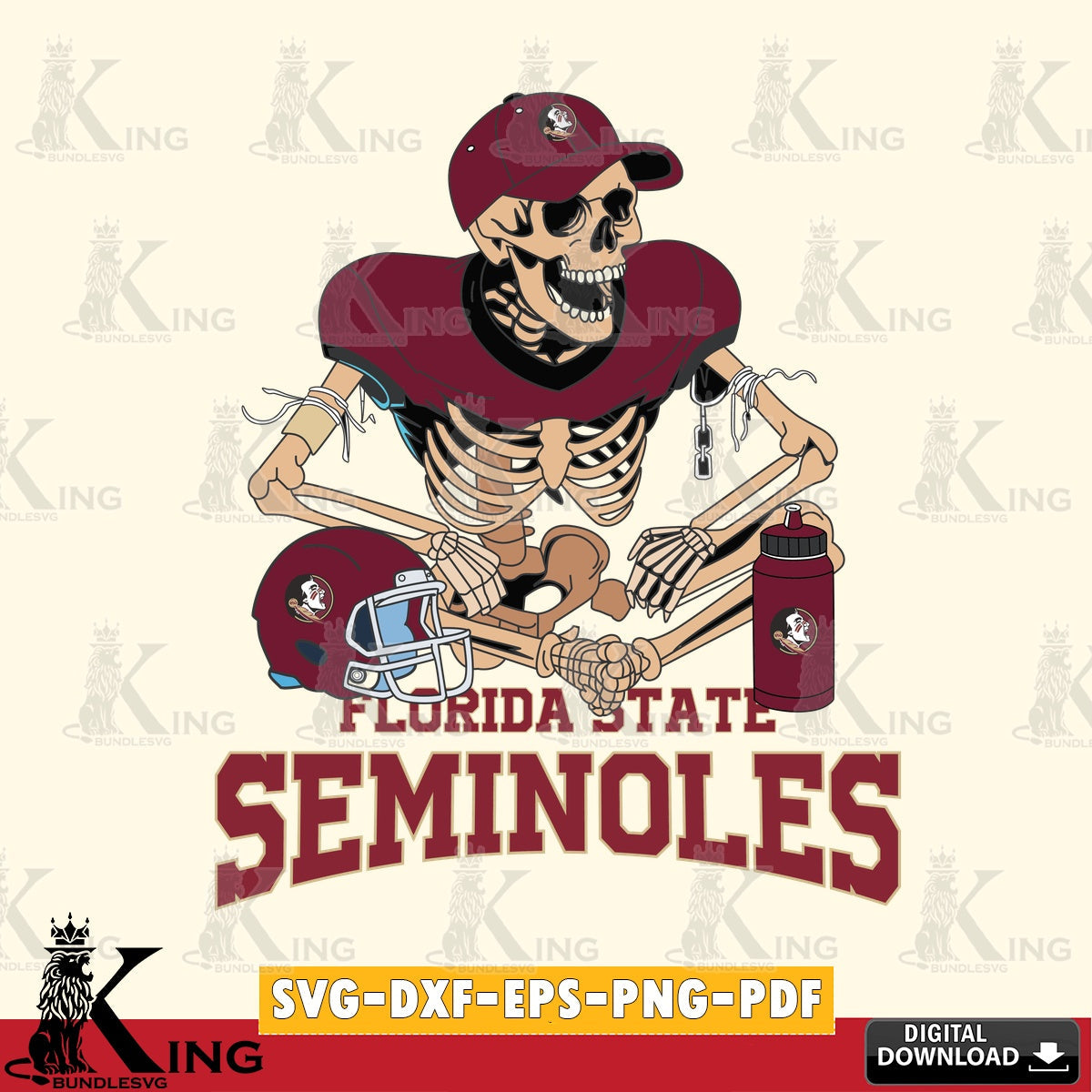 High-quality graphic of a Florida State Seminoles skeleton football player, a high-quality vector for DIY scrapbooking and home