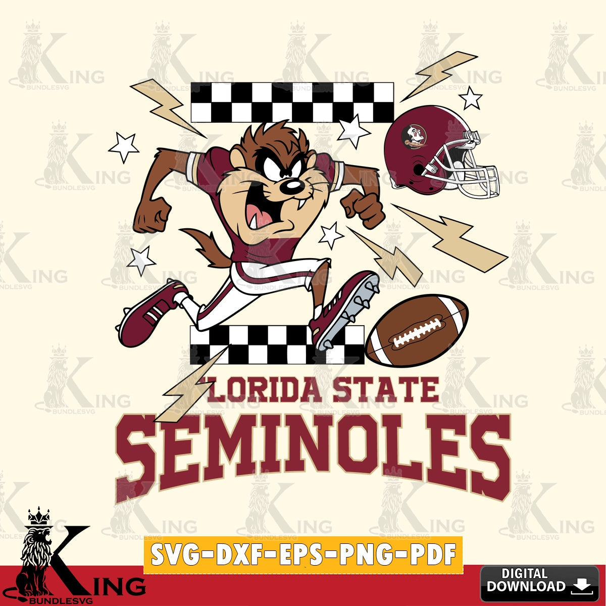 Florida State Seminoles Taz Football Lightning SVG file, Cut file , Digital Download , Instant Download, Taz svg, NCAA svg