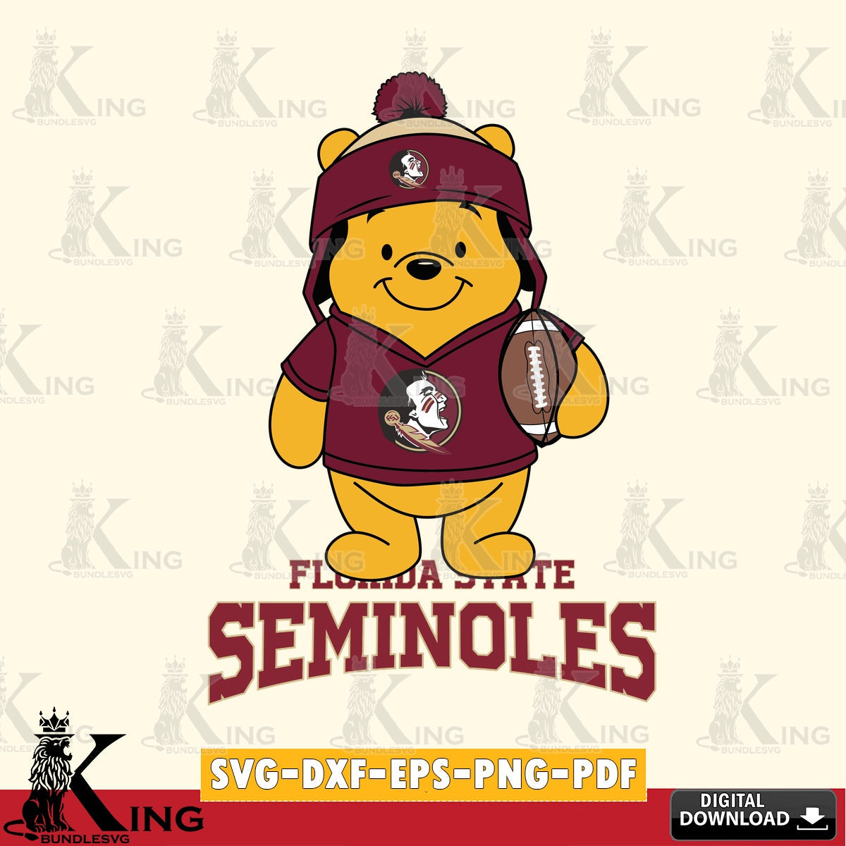 Eye-catching graphic of a Florida State Seminoles Winnie the Pooh football player, cut file ideal for vinyl projects and T-shirt
