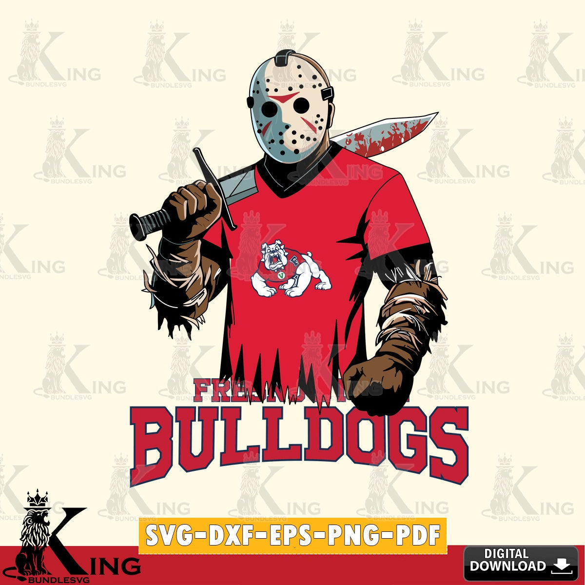 Vector design showing Fresno State Bulldogs Jason Voorhees Football, a digital file for silhouette cameo and cricut projects.