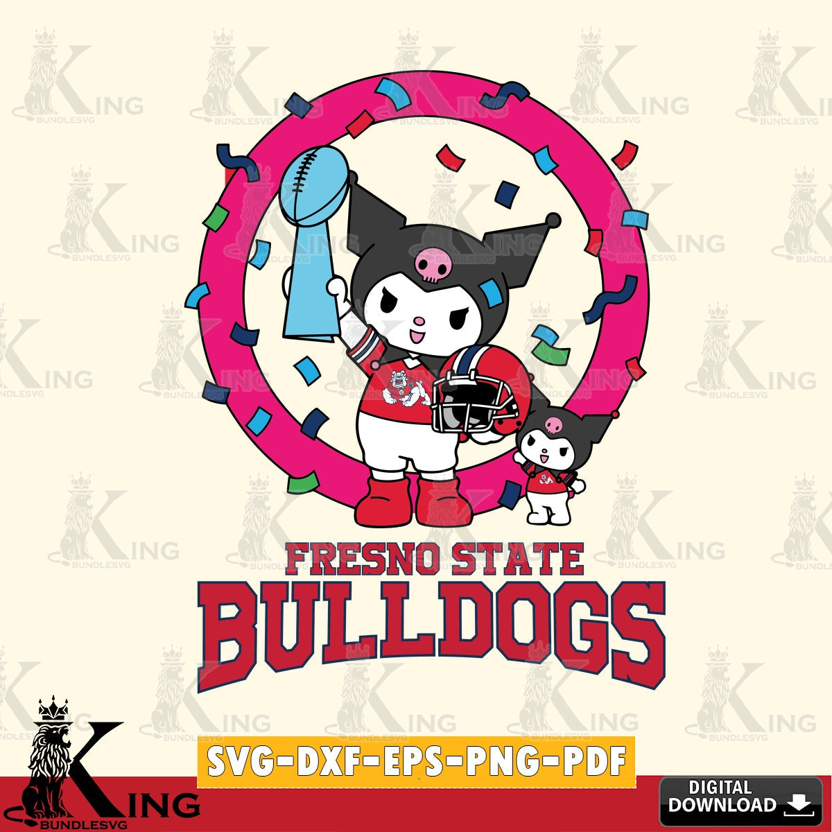 Fresno State Bulldogs Kuromi Football Champion SVG file, Cricut, Cut file , Digital Download , Instant Download, Sanrio svg, Clipart