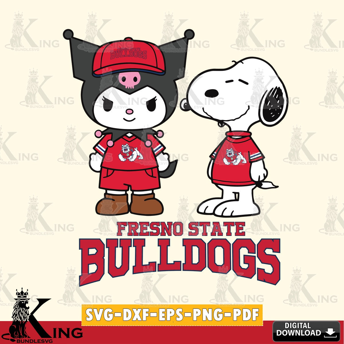 Fresno State Bulldogs Kuromi Snoopy Football SVG file, Cricut, Cut file , Digital Download , Instant Download, Sanrio svg, Clipart