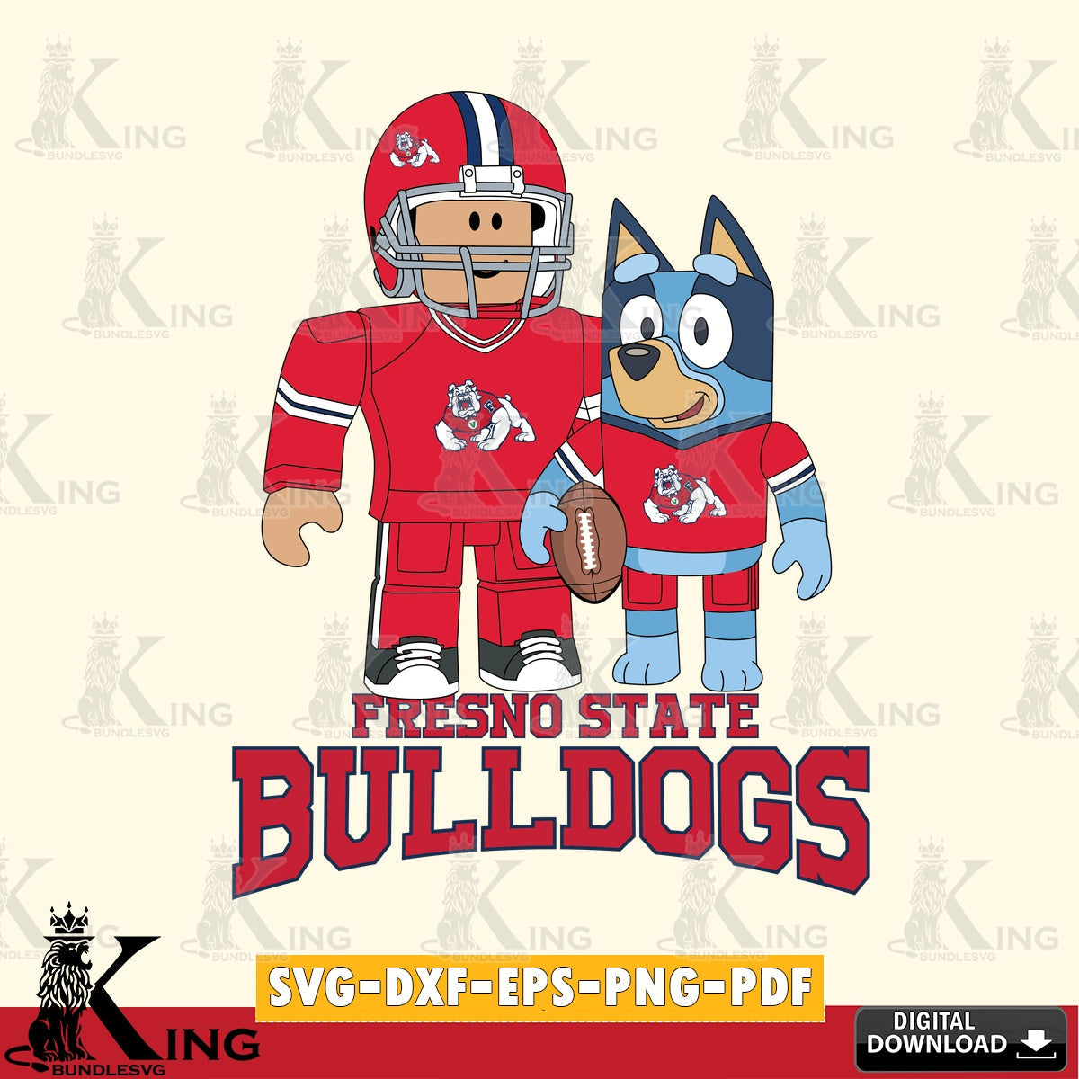 Fresno State Bulldogs Roblox & Bluey Football SVG file , NCAA Cricut, File cut , Digital Download , PDF File