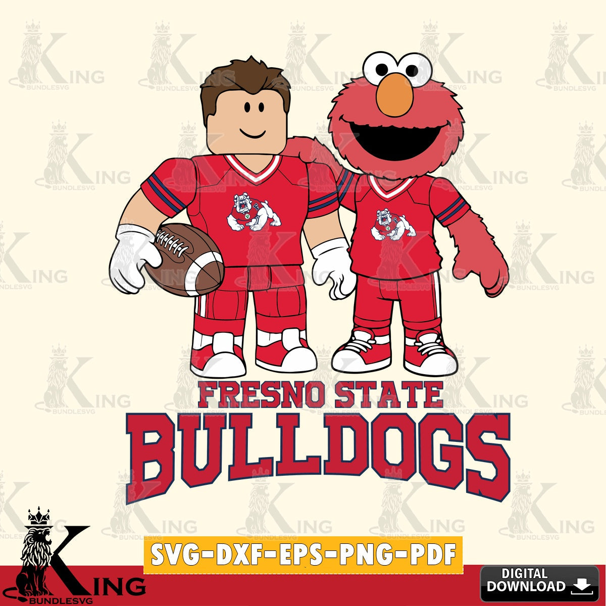 Fresno State Bulldogs Roblox & Elmo Football SVG file , NCAA Cricut, File cut , Digital Download , PDF File