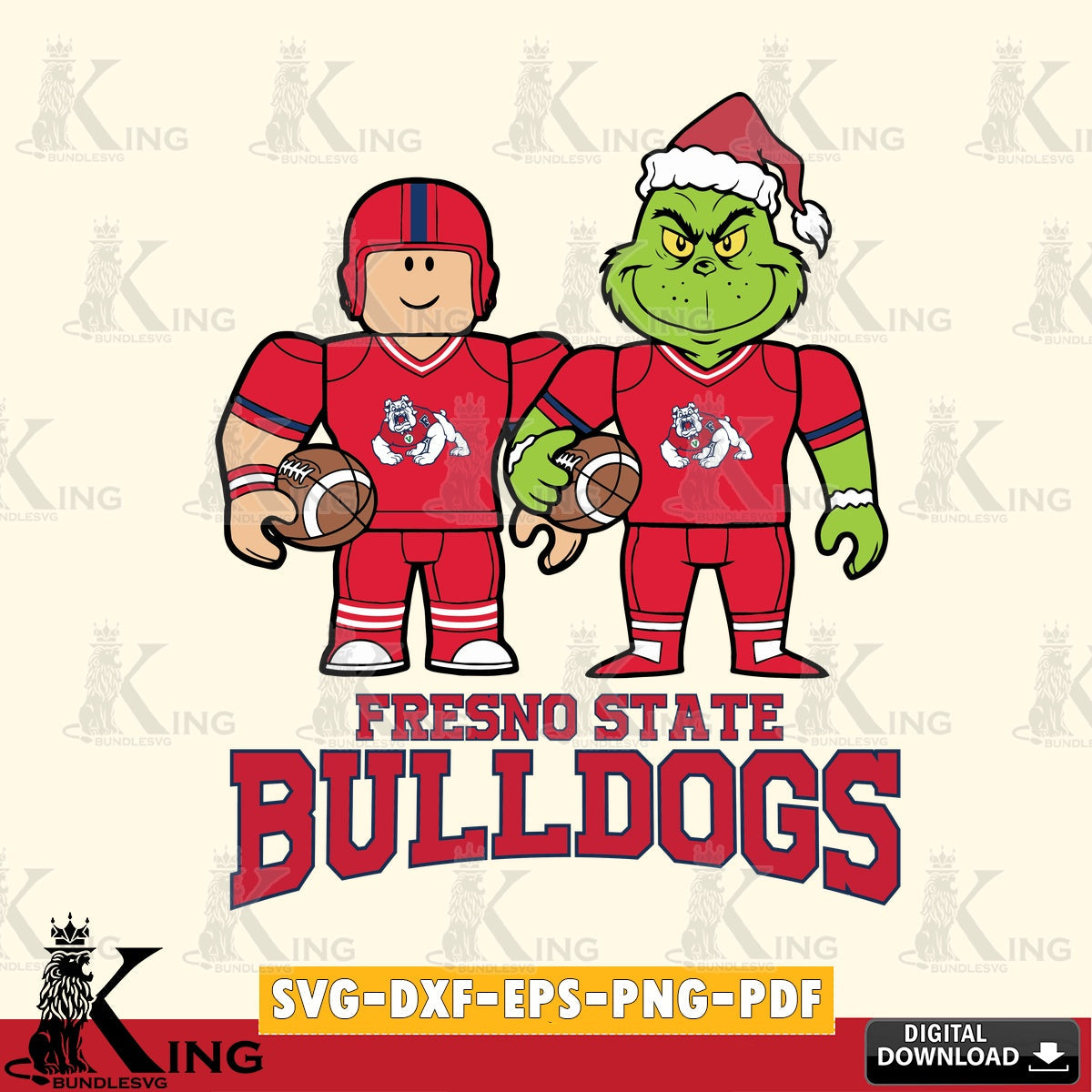 Fresno State Bulldogs Roblox & Grinch Football SVG file , NCAA Cricut, File cut , Digital Download , PDF File