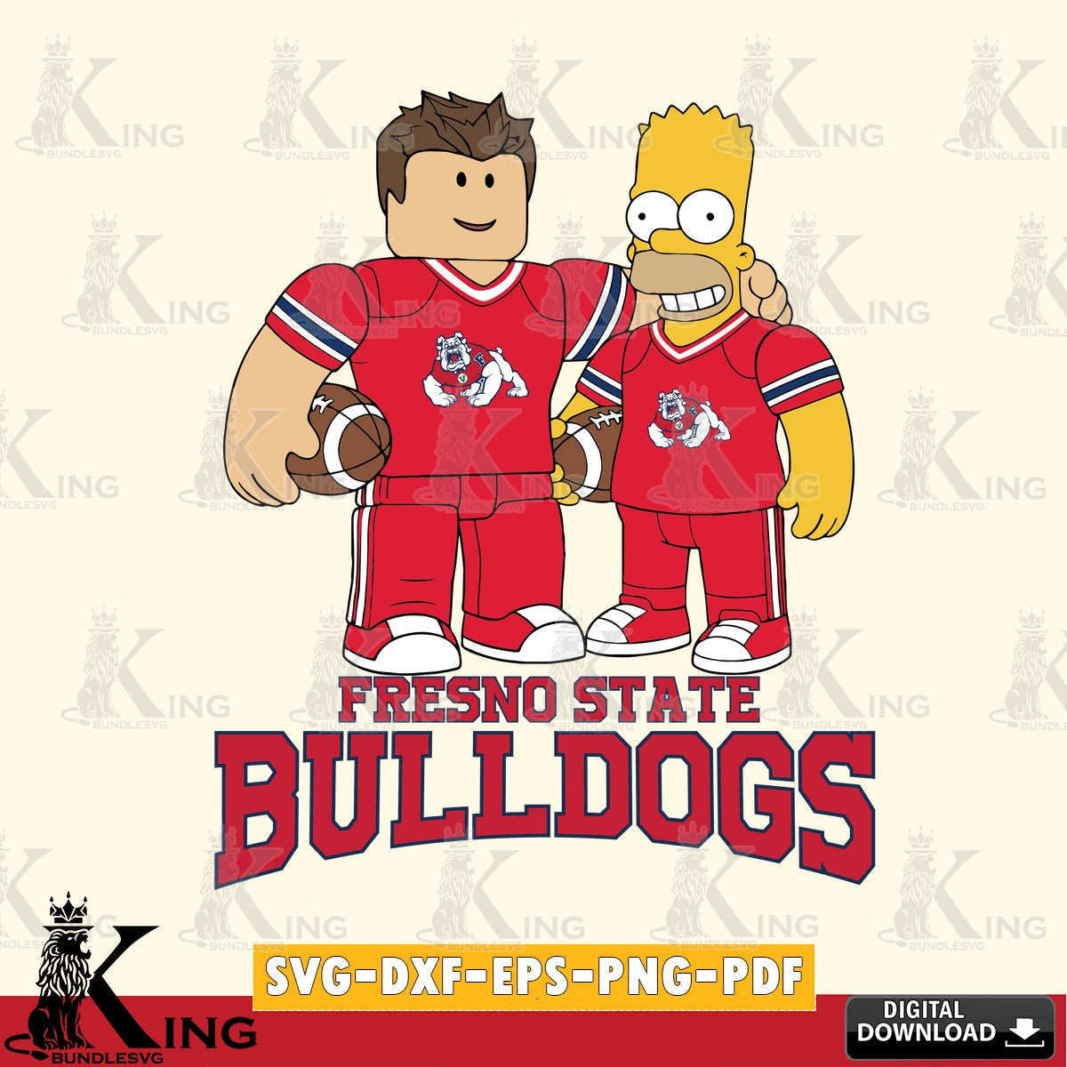 Fresno State Bulldogs Roblox & Homer Simpson Football SVG file , NCAA Cricut, File cut , Digital Download , PDF File