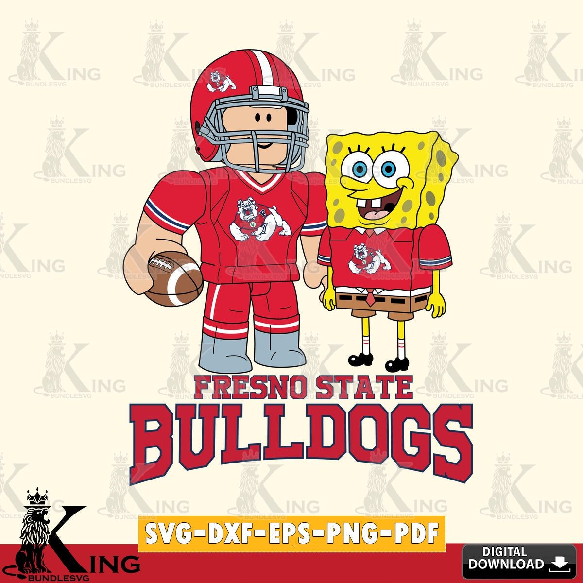Fresno State Bulldogs Roblox & Spongebob Football SVG file , NCAA Cricut, File cut , Digital Download , PDF File