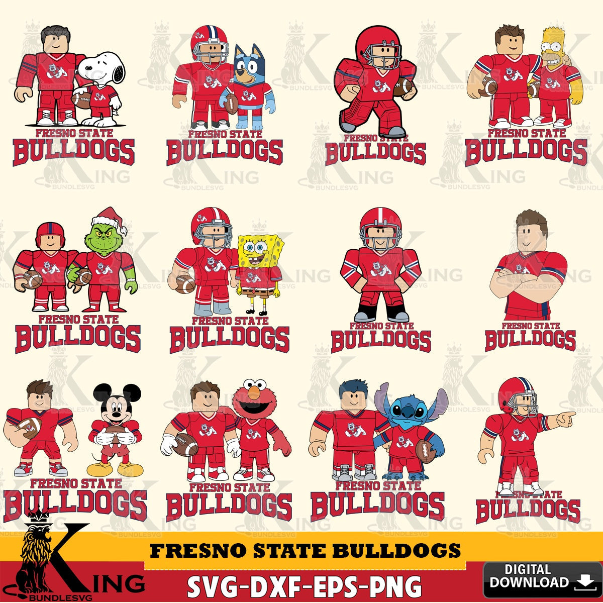 Fresno State Bulldogs Roblox With Friends football NCAA Bundle SVG file , NCAA Cricut, File cut , Digital Download , PDF File