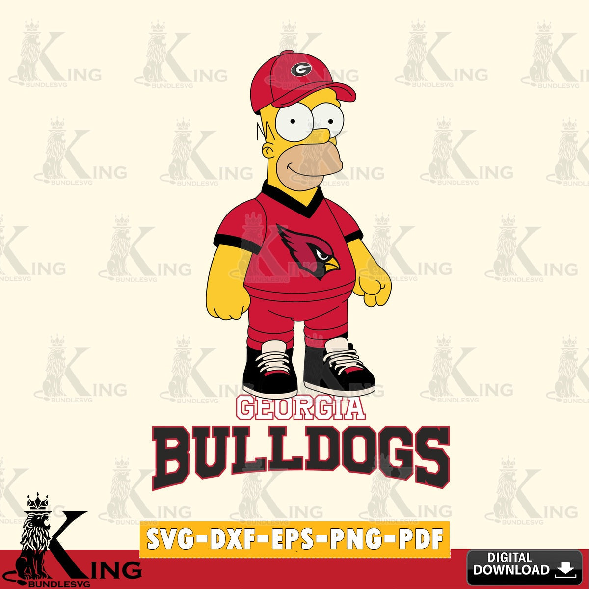 Unique artwork depicting a Georgia Bulldogs Homer Simpson football design as a crafting file for iron-on transfer and vinyl
