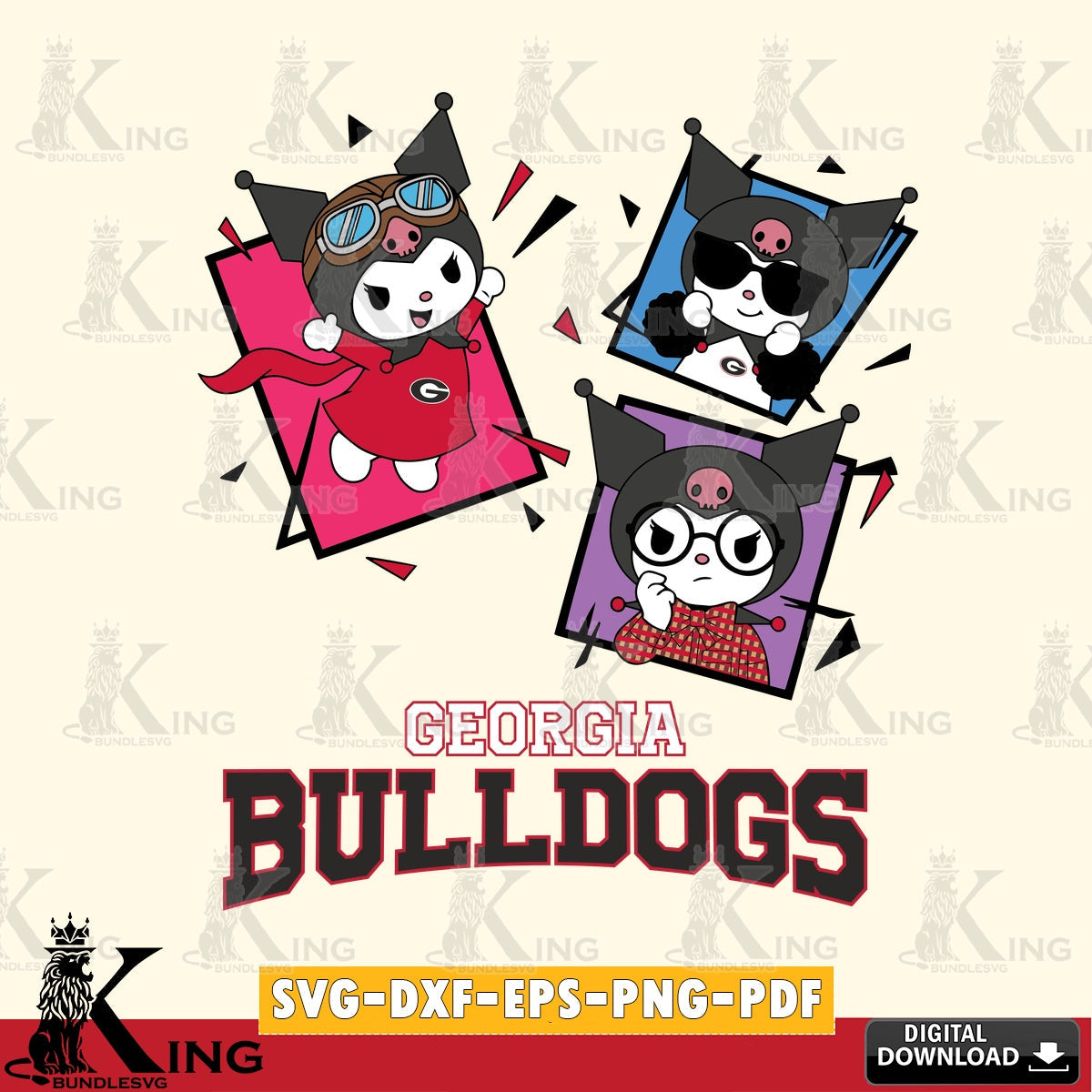Georgia Bulldogs Kuromi Action Football SVG file, Cricut, Cut file , Digital Download , Instant Download, Sanrio svg, Clipart