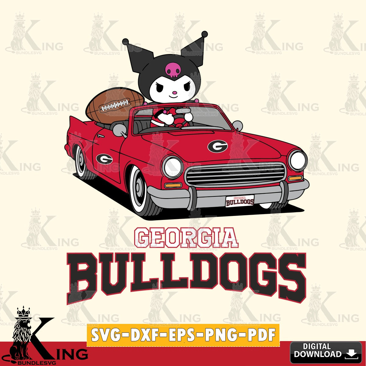 Georgia Bulldogs Kuromi Car Football Game SVG file, Cricut, Cut file , Digital Download , Instant Download, Sanrio svg, Clipart