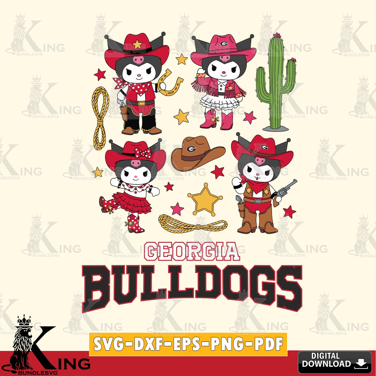 Georgia Bulldogs Kuromi Cowboy Western SVG file, Cricut, Cut file , Digital Download , Instant Download, Sanrio svg, Clipart