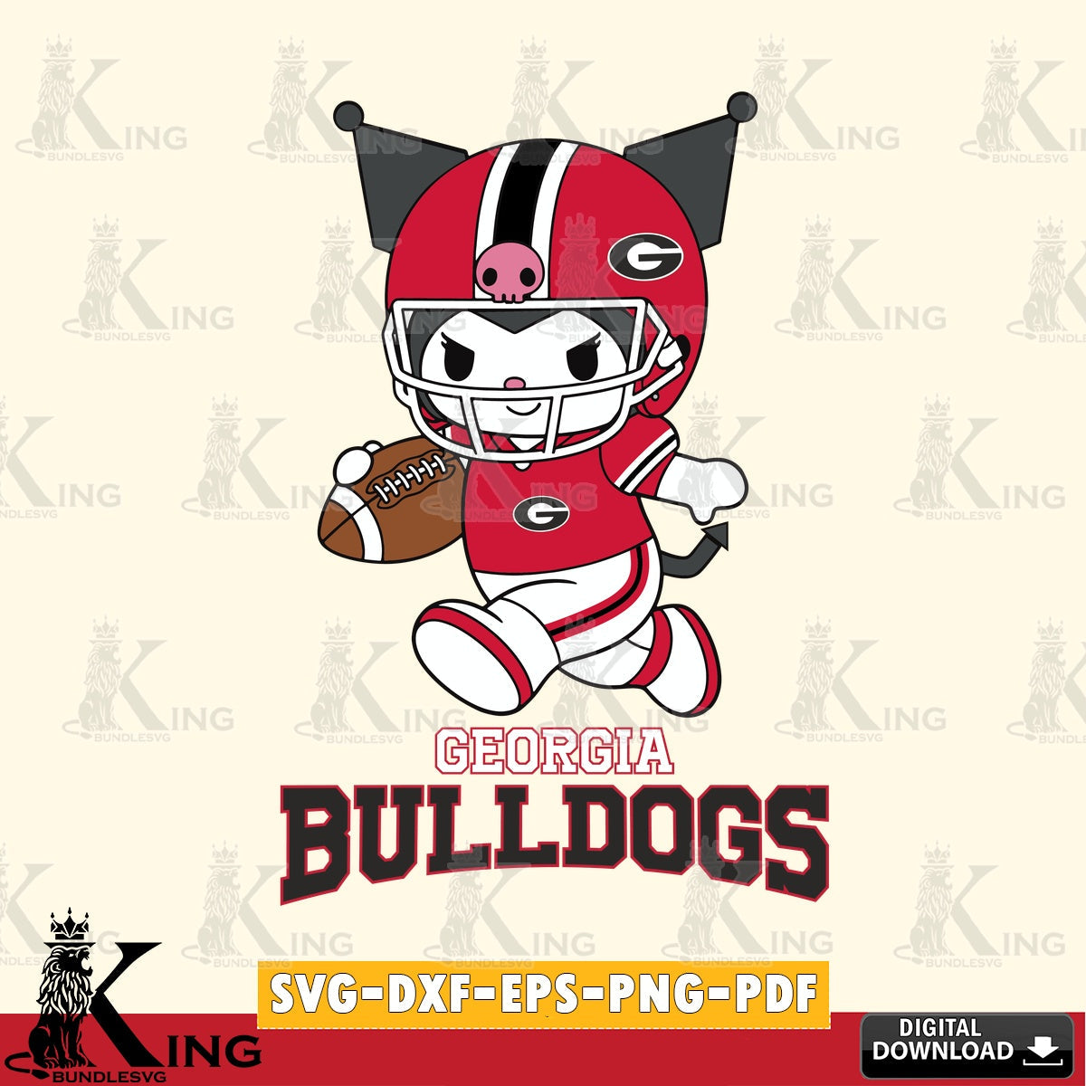 Georgia Bulldogs Kuromi Football Run SVG file, Cricut, Cut file , Digital Download , Instant Download, Sanrio svg, Clipart
