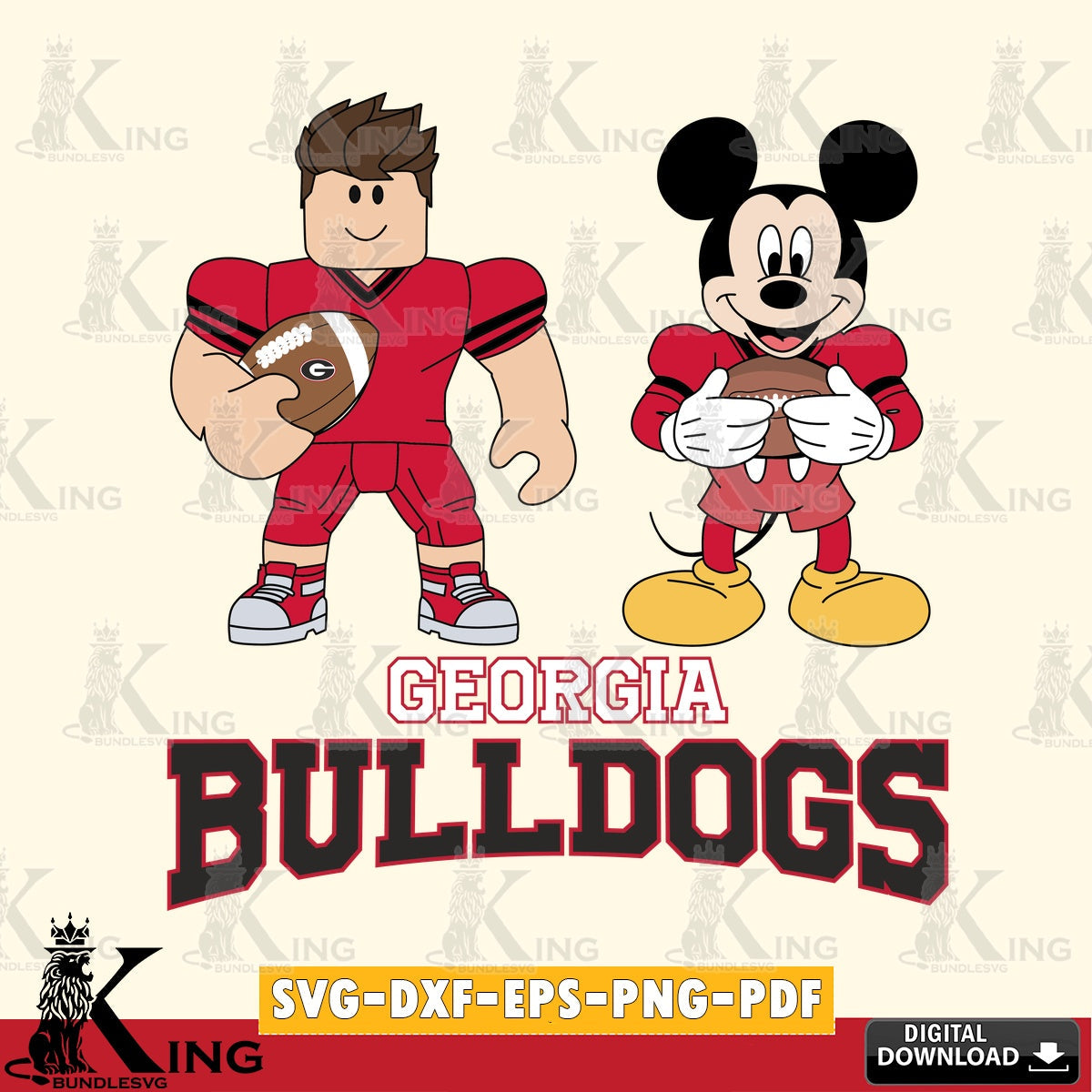 Georgia Bulldogs Roblox & Mickey Football SVG file , NCAA Cricut, File cut , Digital Download , PDF File