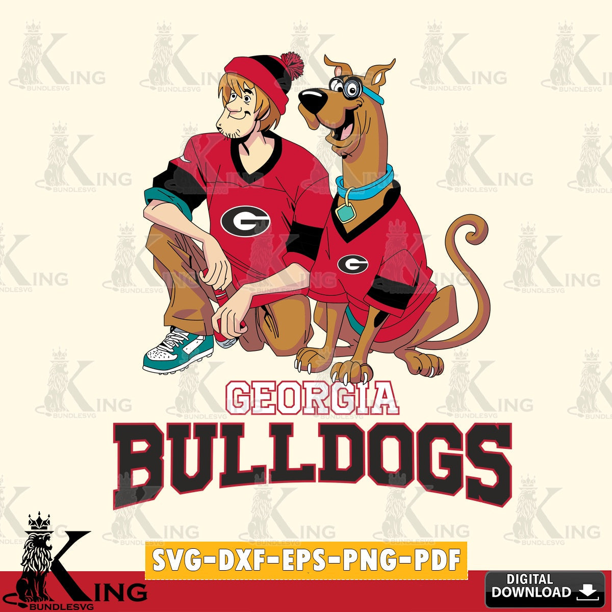 Printable art of Georgia Bulldogs Shaggy and Scooby Doo playing football, SVG PNG files perfect for Cricut and Silhouette cutting