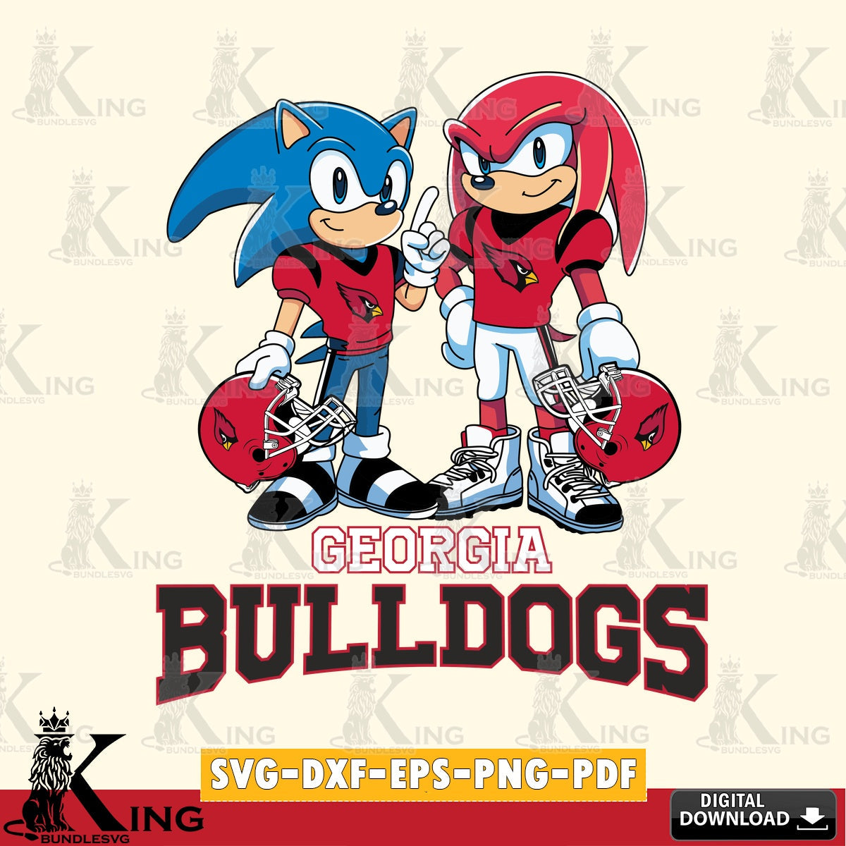 Modern graphic depicting Georgia Bulldogs Sonic And Knuckles Football, digital download for Cricut Maker and paper crafts