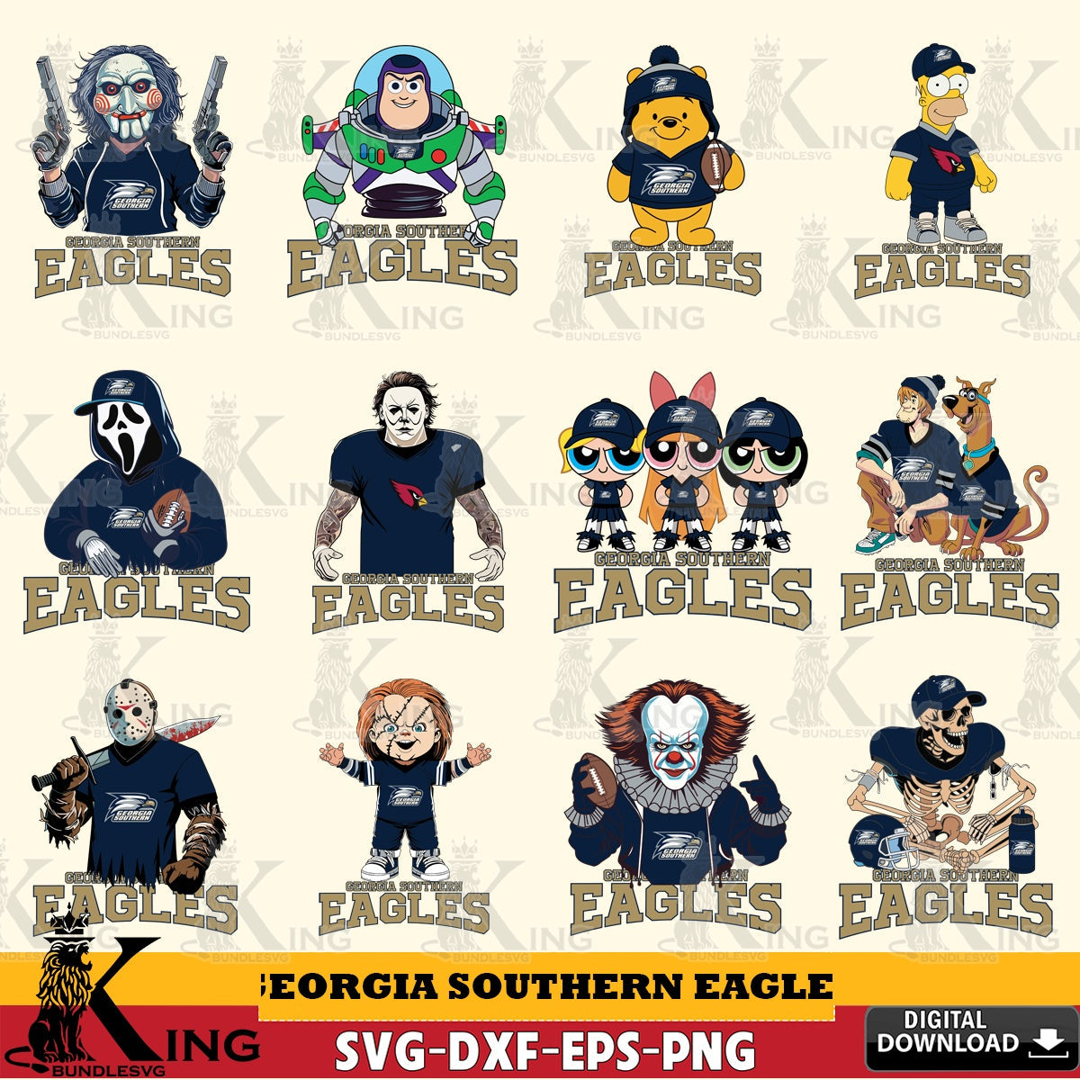 Huge collection of Georgia Southern Eagles Cartoon Football NCAA bundle, printable vector design for sublimation and crafts