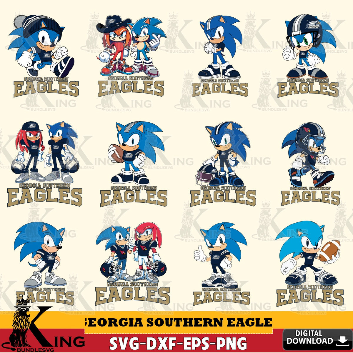 Mega bundle containing Georgia Southern Eagles Sonic & Knuckles NCAA Football SVG cut file for personalized gifts and laser