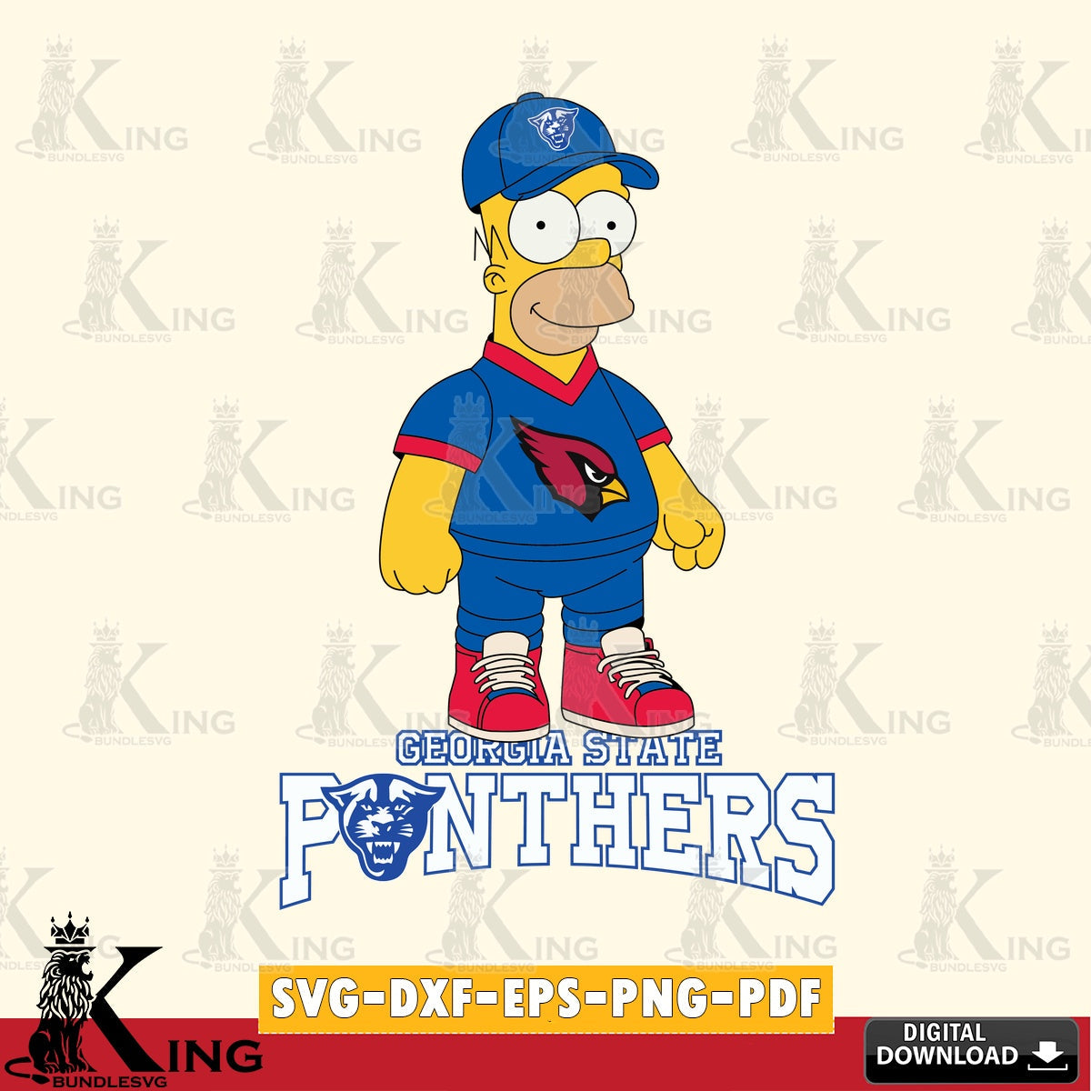 Artistic drawing of Georgia State Panthers Homer Simpson football SVG cut file for personalized gifts and laser projects