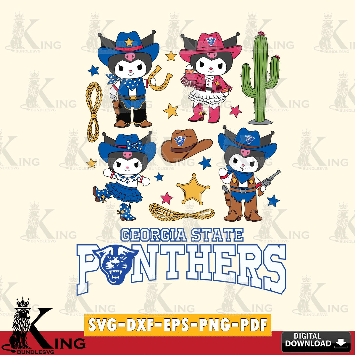 Georgia State Panthers Kuromi Cowboy Western SVG file, Cricut, Cut file , Digital Download , Instant Download, Sanrio svg, Clipart