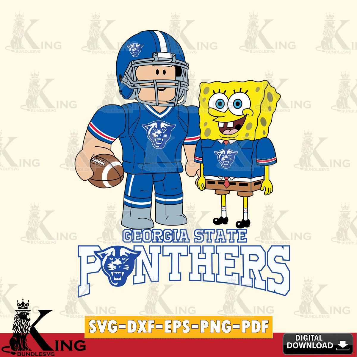Georgia State Panthers Roblox & Spongebob Football SVG file , NCAA Cricut, File cut , Digital Download , PDF File