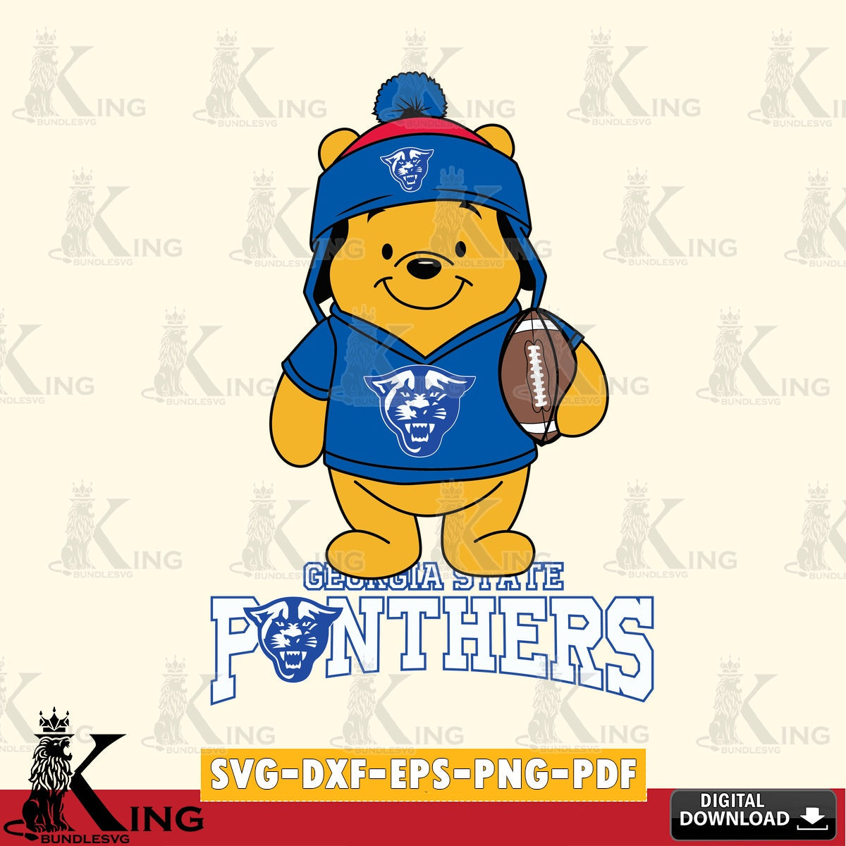 Stylish representation of Georgia State Panthers Winnie the Pooh football player, high-quality vector for DIY scrapbooking and