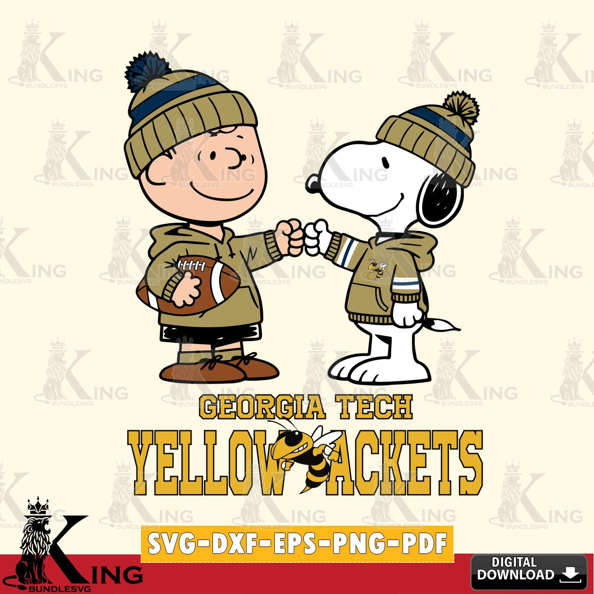 Georgia Tech Yellow Jackets CharlieBrown Football Fist Bump SVG, Cricut, Cut file , Digital Download , Instant Download, Peanuts svg, NCAA svg, Football svg, Sport svg