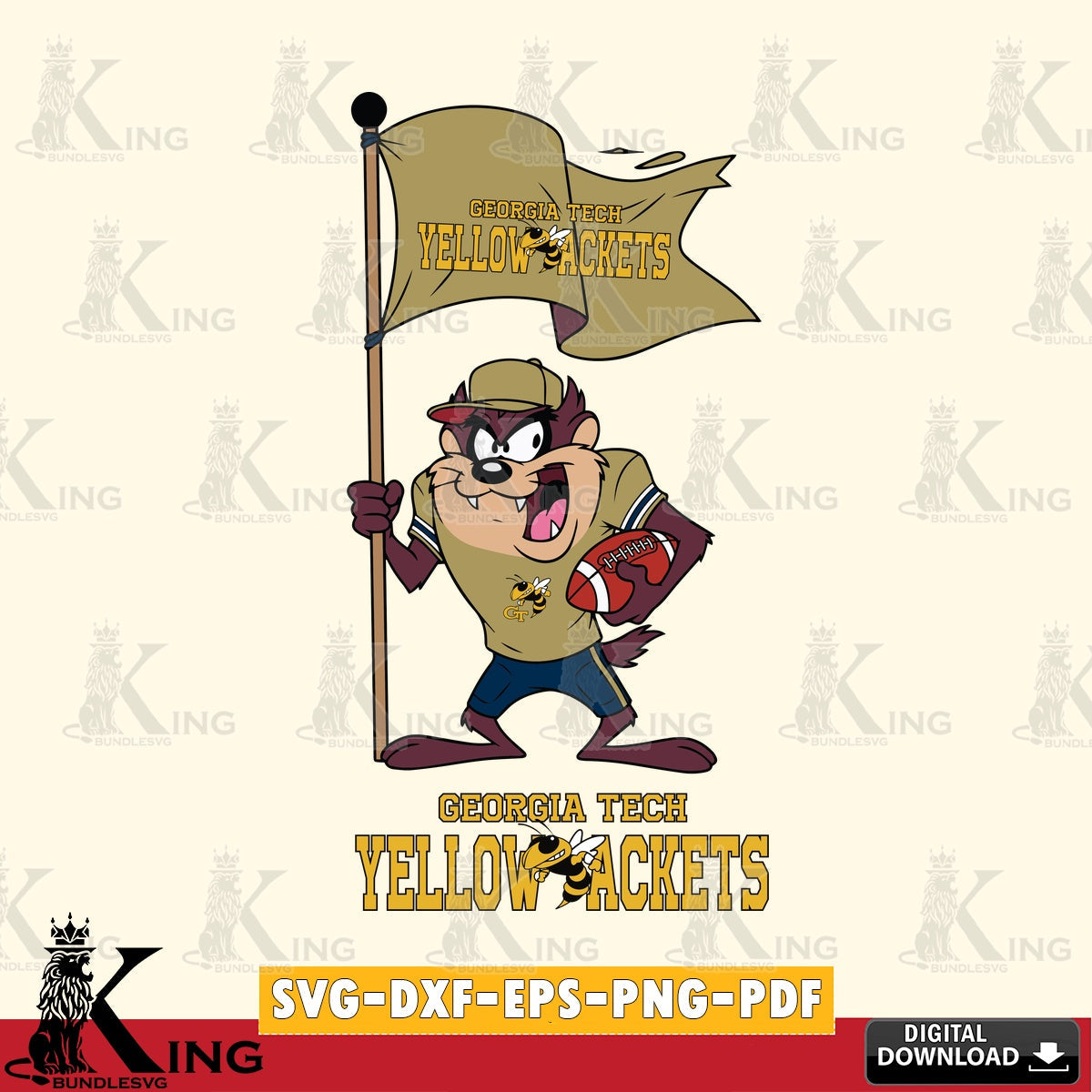 Georgia Tech Yellow Jackets Football Taz Flag Art SVG file, Cut file , Digital Download , Instant Download, Taz svg, NCAA svg