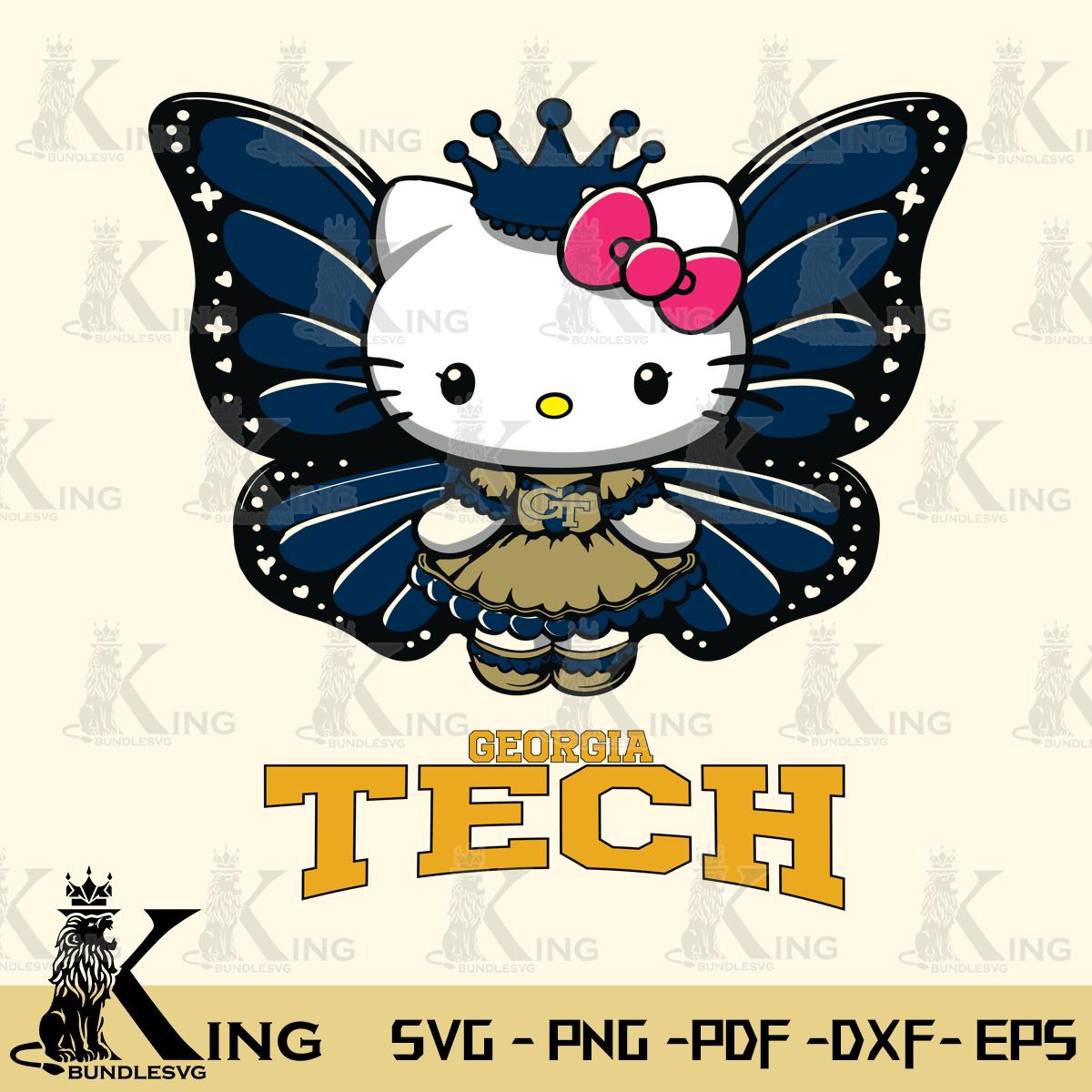 Georgia Tech Yellow Jackets Kitty Wings & Flowers Svg Eps Dxf Png File, Digital Download