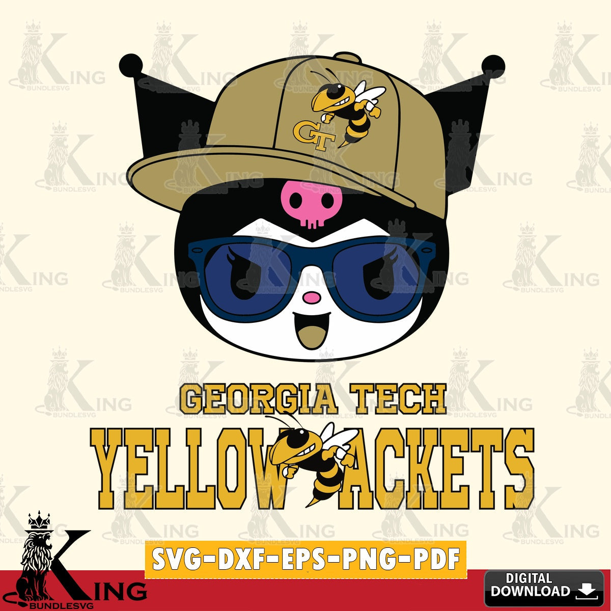 Georgia Tech Yellow Jackets Kuromi Football Cool SVG file, Cricut, Cut file , Digital Download , Instant Download, Sanrio svg, Clipart