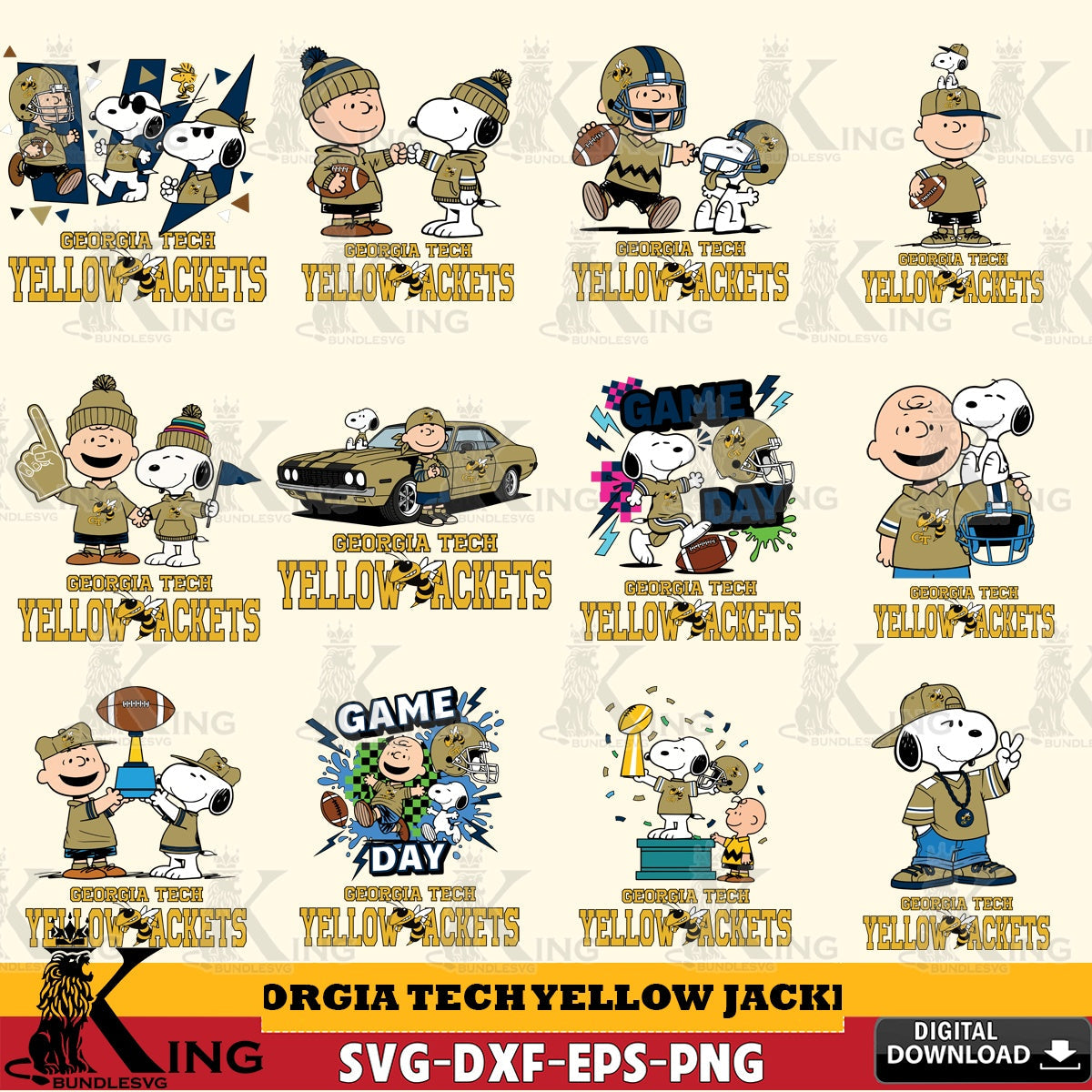Georgia Tech Yellow Jackets Peanuts Football NCAA Bundle SVG, Cricut, Cut file , Digital Download , Instant Download, Peanuts svg, NCAA svg, Football svg, Sport svg