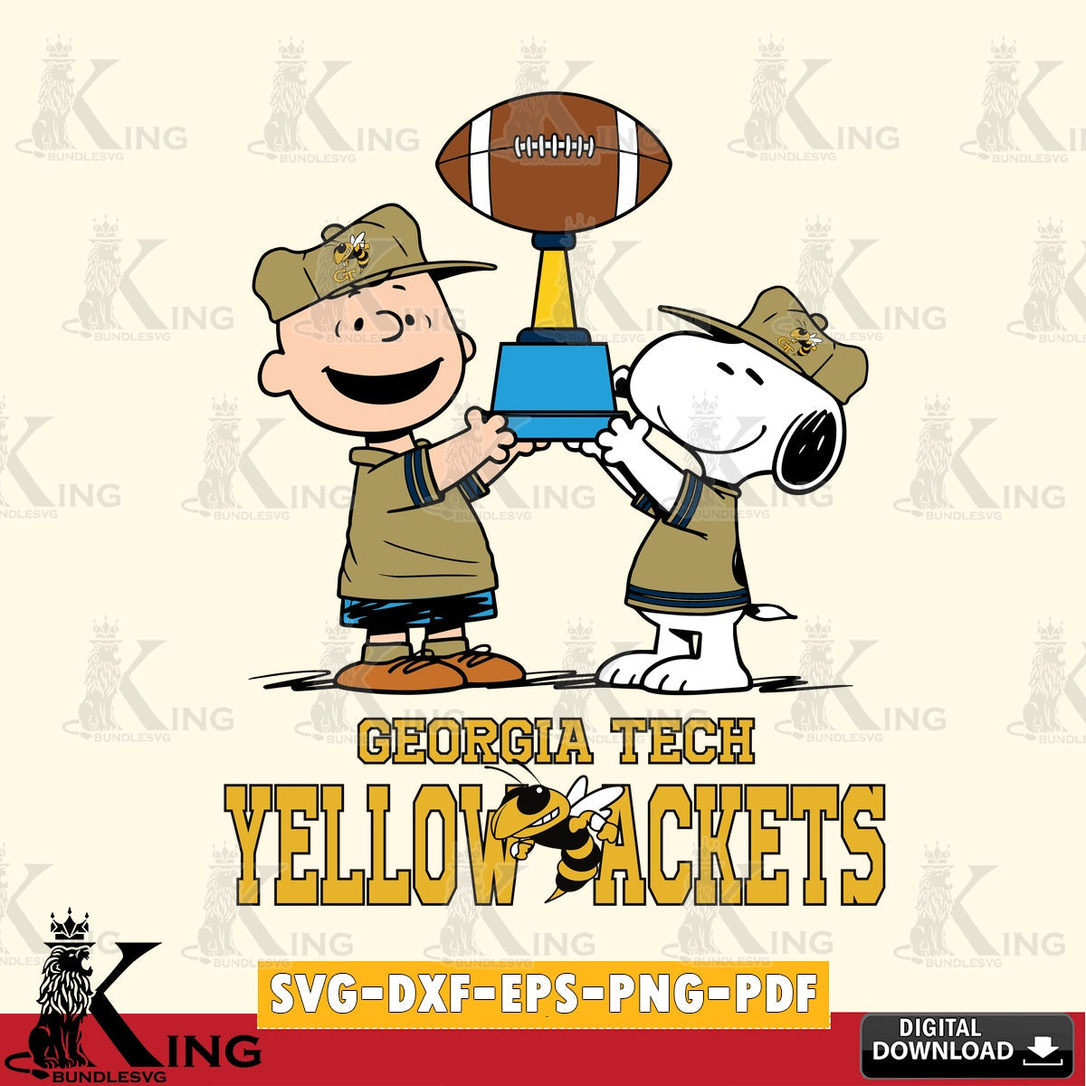 Georgia Tech Yellow Jackets Peanuts Football Trophy SVG, Cricut, Cut file , Digital Download , Instant Download, Peanuts svg, NCAA svg, Football svg, Sport svg
