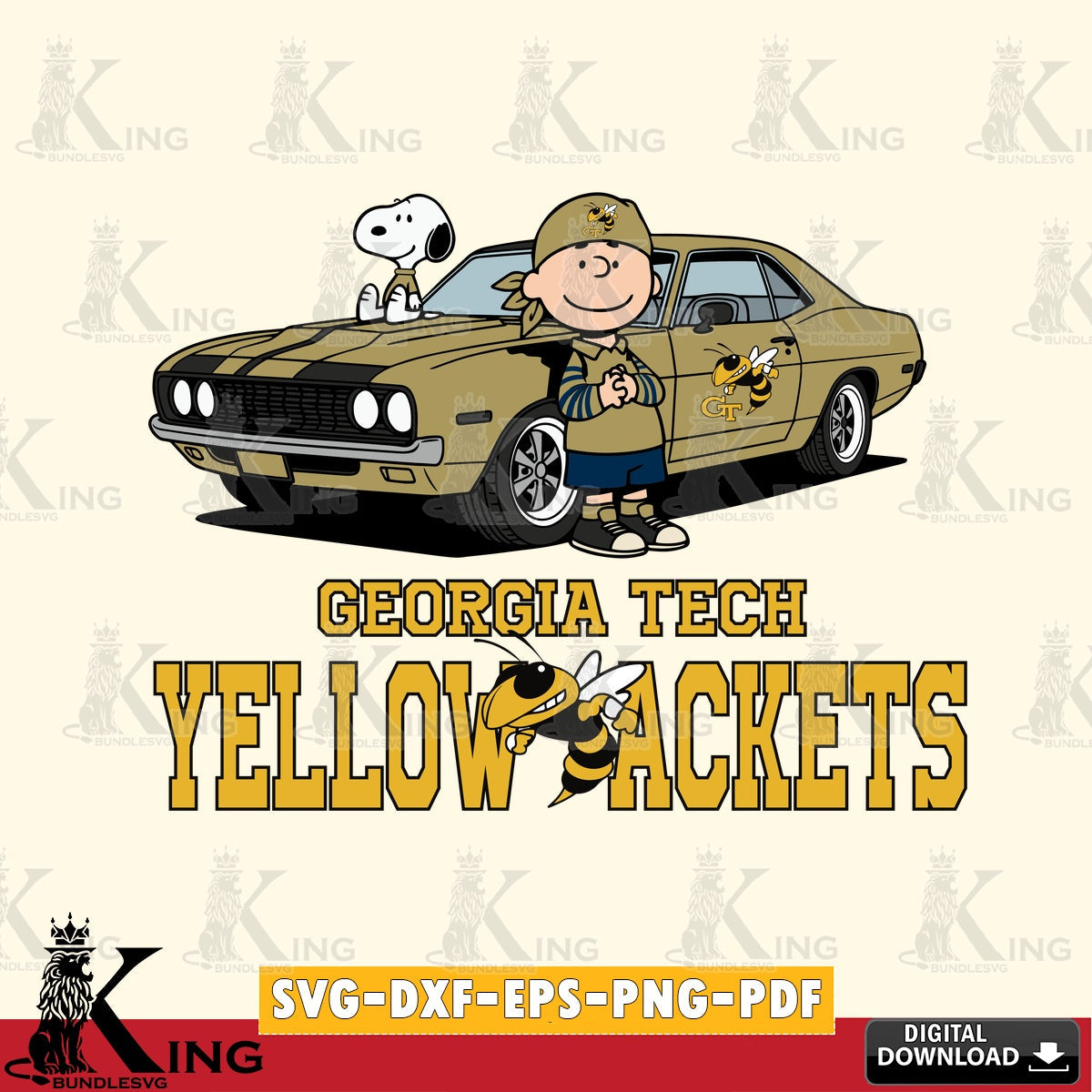 Georgia Tech Yellow Jackets Peanuts Muscle Car SVG, Cricut, Cut file , Digital Download , Instant Download, Peanuts svg, NCAA svg, Football svg, Sport svg