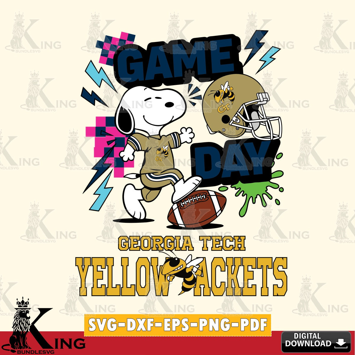 Georgia Tech Yellow Jackets Snoopy Game day SVG, Cricut, Cut file , Digital Download , Instant Download, Peanuts svg, NCAA svg, Football svg, Sport svg