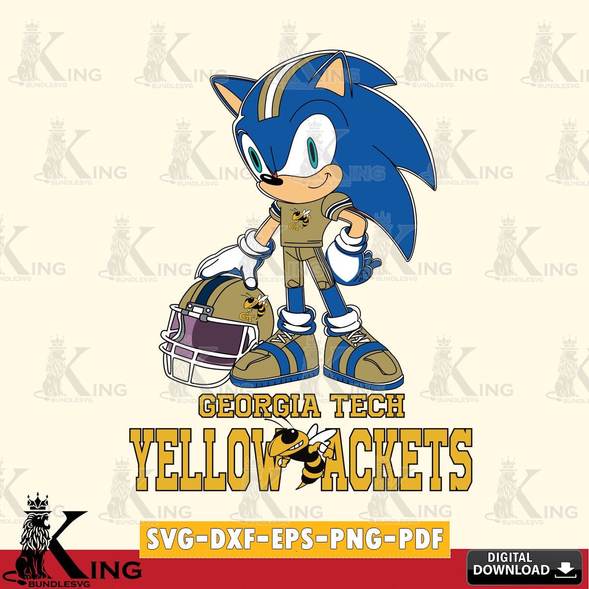 Detailed illustration of a Georgia Tech Yellow Jackets sonic player football vector art for engraving, cutting, and printing
