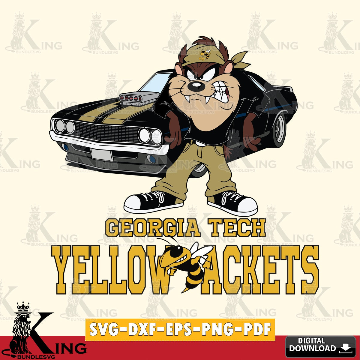 Georgia Tech Yellow Jackets Taz Racing Car SVG file, Cut file , Digital Download , Instant Download, Taz svg, NCAA svg