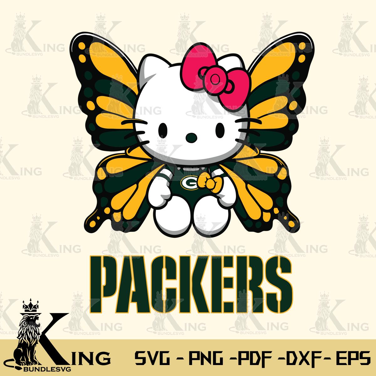 Green Bay Packers Butterfly Kitty Delight Svg Eps Dxf Png File, Digital Download