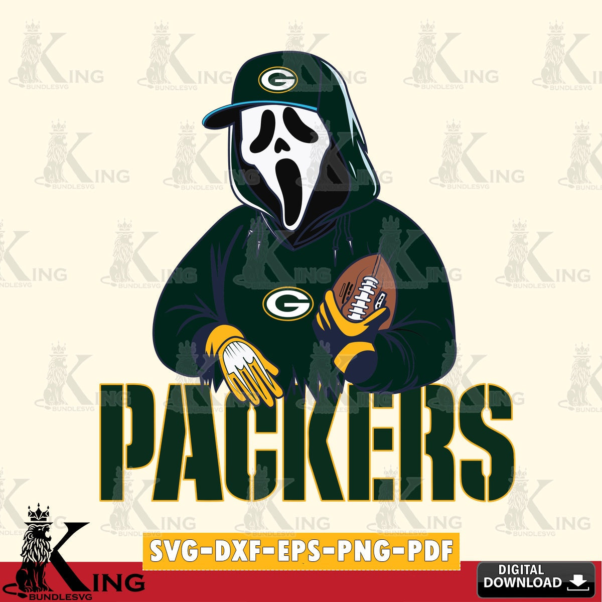 Complete bundle for Green Bay Packers Ghostface Scream football player, versatile clip art for stickers, decals, and mugs