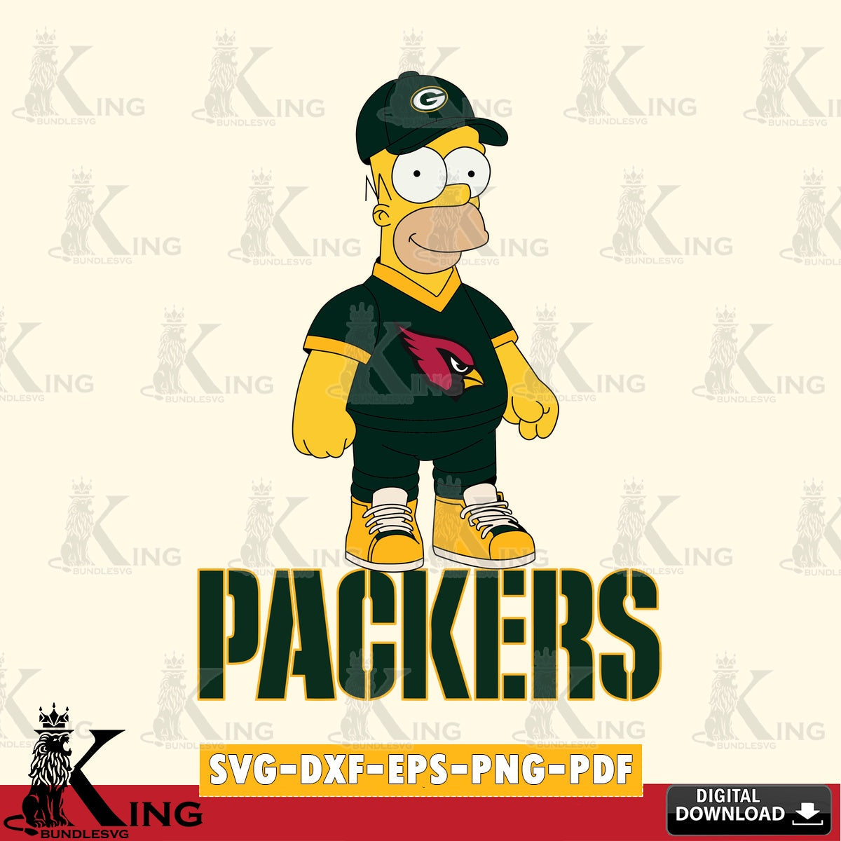 Exclusive set of Green Bay Packers Homer Simpson football cut file, vector illustration for POD merchandise and apparel